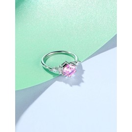 Cijisx 925 Sterling Silver Engagement Ring for Women Hexagon Cut Gemstone Birthstone Promise Ring for Her Pink Cubic Zirconia Ring Size 4.5