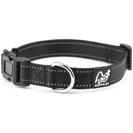 Happilax Size-Adjustable Dog Collar- Reflective Nylon Dog Collar for Medium to Large Dogs - Neck Size 14-20" - Black Color