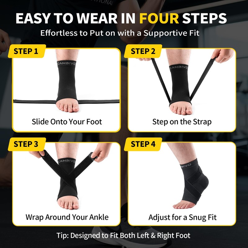 CAMBIVO Ankle Brace with Adjustable Bands, Ankle Bandage for Right