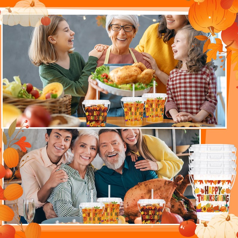 Shinymoon 20 Sets Thanksgiving Drink Buckets Bulk Plastic Beverage Buckets