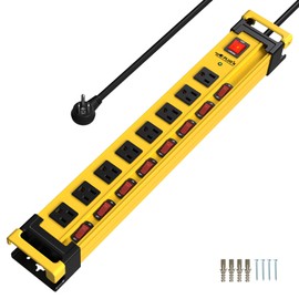 Plug'n 8 Outlet Long Power Strip,2700J Surge Protector with Individual Switches,Wide Spaced,Heavy Duty Power Strip with 6FT/14AWG/15A Power Cord and Flat Plug for Workshop,Garage,Industrial,Home