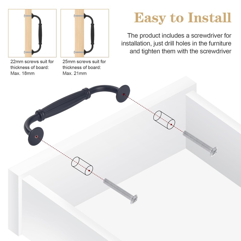 Roxanex 6 Pieces Black Kitchen Door Handles Cabinet Handles Drawer