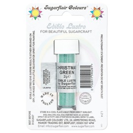 Sugarflair Christmas Green Edible Lustre Dust, Add a Lustrous Shine to Cakes or Decorations. Brush On or Add Rejuvenator to Create Eye-Catching Edible Paint, Gives Shine to Your Bakes - 2g