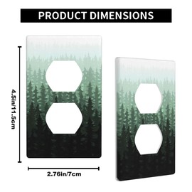 Pznen Sage Green Outlet Covers Misty Forest Mountain Nature Tree Wall Plate Duplex Receptacle Plug Cover 1-Gang Light Switch Cover Plate Home Decorative Office 4.5" X 2.76"