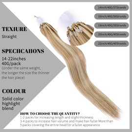 Eliysako Professional Microlinks hair extensions human hair #60/7 Chocolate Brown Mix Caramel Blonde 16inch 50G Microbead with Natural-Looking MicroLoop hair Extensions human hair for Daily Styling