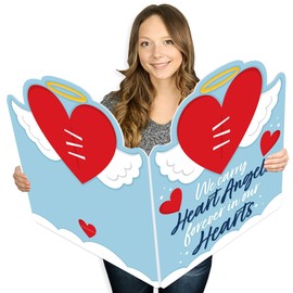 Big Dot of Happiness Heart Angel - Sympathy Giant Greeting Card - Big Shaped Jumborific Card - 16.5 x 22 inches