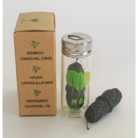 ME MOTHER EARTH Vegan Biodegradable Bamboo Charcoal Dental Floss with Refillable Glass Container | Free Refill | Natural Candelilla Wax | 30M x2 | Peppermint Essential Oil | Eco Friendly Zero Waste Oral Care