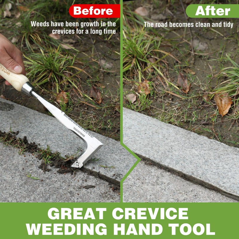 WORKPRO 30cm Weed Removal Tool with Wood Handle, Serrated Edge