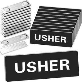 Sabary 10 Pcs Magnetic Usher Name Tag for Church Acrylic Usher Badge Name Tag with Magnet Reusable Badge Bulk for Uniform Clothes Church Gatherings, 1 x 3 Inch, Round Corners(Black White)