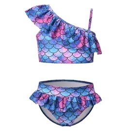 CHILDRENSTAR - Traje de baño de dos piezas para niñas, traje de baño con volantes, tankini para niños, Sirena 798, 12-13 Años