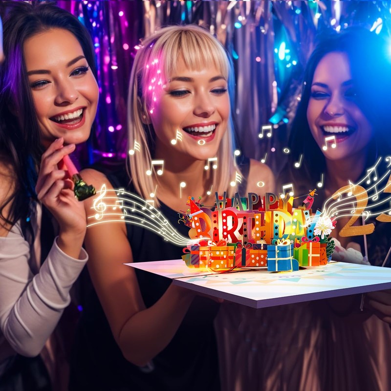 CNLITHEKA 3D Musical Birthday Cards Pop Up, Light & Music