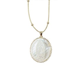 TAMHOPE Medal Mother of Pearl Guadalupe,Cadena Virgen De Guadalupe Salvation Necklace,Faith Gold Plated Cooper Necklace Women