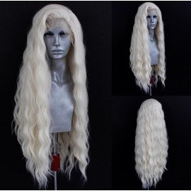 WXHWCX Long White Blonde Wavy Synthetic Lace Front Wig Middle Part Lace Wigs Synthetic Hair Wig for Women Cosplay Wigs