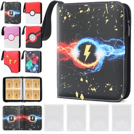 DBPBToU 4 Pocket Card Binder with 400 Pockets Trading Card Sleeves, 50 Pages 400 Pockets Trading Card Binder, Card Collection Binder with Zipper (Lightning)