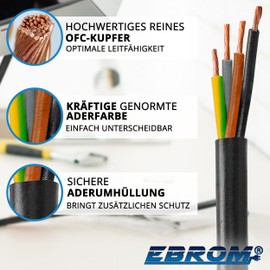 EBROM Plastic hose line, round, LED cable, power cable, device cable, H03VV-F 4 x 0.75 mm², colour: white, many lengths in 5 m increments up to 250 metres, 4G0.75 mm², your cable length: 10 m