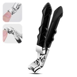 Black Long Handle Non-Slip Toenail Clippers for Seniors Thick Toenails, Heavy Duty Large Ergonomic Unique Professional Angled Head Curve Sharp Toe Finger Nail Clipper for Men and Women, 1 PC