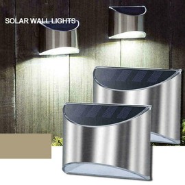 2Pcs Outdoor Stainless Steel Solar Wall Lamp Waterproof 4 Leds Yard Garden Lighting Fence Step Stairs Lights