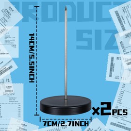 2 Pcs Receipt Holder Spike, 5.5inch Metal Memo Spike, Black Straight Rod Spike with Round Stand, Spindle Spike Stick Receipts Desk Check Bill Fork for Restaurant Office Bar Supermarket