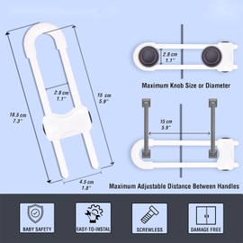 WENPENG Sliding Cabinet Locks for Babies, Baby Proofing Adjustable U-Shaped Baby Safety Latches for Handles Knobs Drawers, Fridge, Closet, Cupboard, Closet with Secure Lock Buttons,10Pack (White)