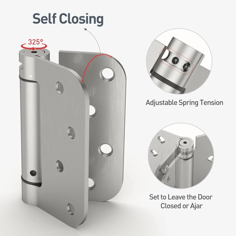 HOSOM 2 Pack 4 Inch Self Closing Door Hinges, Spring