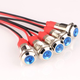 Gebildet 5pcs 8mm 3V-4.5V-5V-6V-7.5V-9VDC LED Metal Indicator Light Waterproof Signal Lamp Pilot Dash Directional Car Truck Boat with Wire(Blue)
