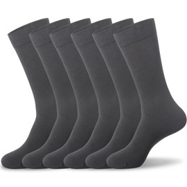 Wildarms Mens Dress Socks, 6 Pairs Soft Breathable Viscose from Bamboo Rayon Sock, Classic Mid Calf Socks for Men 6 Grey