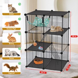 VISCOO Cat Cage, 3-Tier DIY Catio Cat Enclosures, 24" x 16" x 36" Cat Playpen Indoor & Outdoor with Hammock, Detachable Metal Wire Kennel Cats Crate, 2x1x3 Exercise Place for 1-2 Cats/Kitten