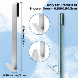 WLLHYF 2 Pack Shower Door Hooks, 10" Bathroom Towel Hooks Heavy Duty Drill-free Rack Hook Stainless Steel Extended Shower Hook