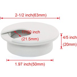 2pcs 2 Inch Desk Wire Cord Cable Grommets Hole Cover for Office PC Desk Cable Cord Organizer Plastic Cover (White-2Pcs)