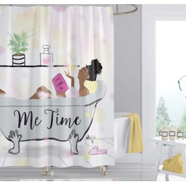 African American Expressions Shower Curtain with Hooks - 71 x 71 Inch, Me Time Nicholle Kobi