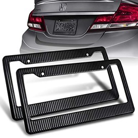 EPARTS 2 Pieces Carbon Fiber Look Slim Front Rear Bumper License Plate Frame Holder US Size License Plate