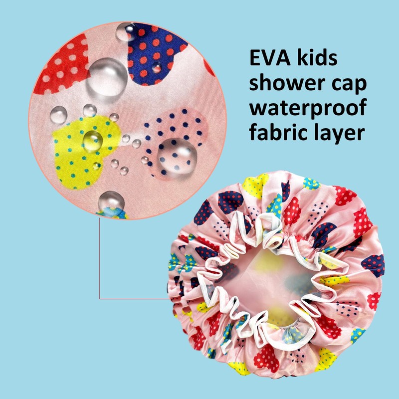 Shower Cap for Kids, 3 Pack Large Reusable Double Layer