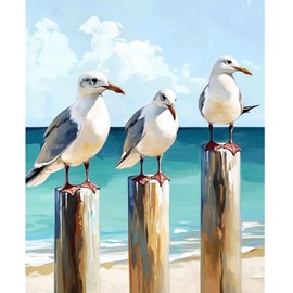 NEWENMO DIY Niedliche Möwen Malen Nach Zahlen Erwachsene,Süße Tiere Paint by Numbers,Malen Nach Zahlen Kits,DIY Handgemalt Ölgemälde Set mit Pinseln und Acrylfarben,für Anfänger Home Decor 40x50cm