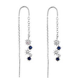 Star Threaded Earrings for Women Long Drop Earrings Star Moon Chain Earrings for Girls Rose Gold Threader Earrings Jewelry Gifts