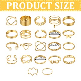 GYCAQAC 22 Stück Boho Gelenk Fingerringe,Stapelbare Midi Ringe Set, Gold Ringe Frauen Stapelringe mit Zirkonia, Stapelbare Midi Ringe Set,Gold Vintage Stapelbarer Ring,Ideal für Geburtstagsfeiern usw