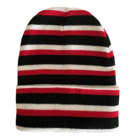 Nayt Men's Long Striped Beanie Knit Hat Black Red White
