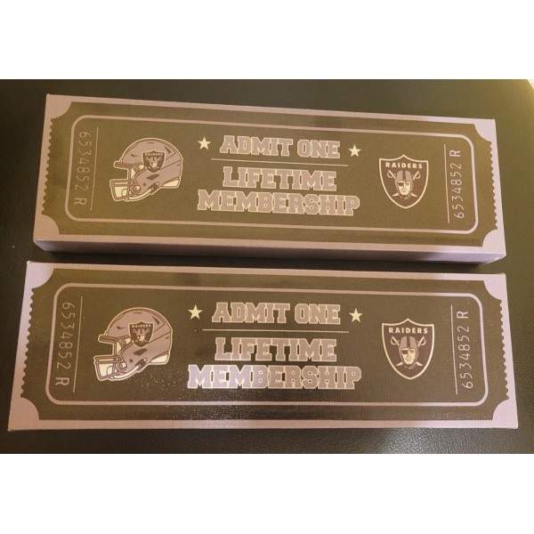 TWO RAIDERS Admit One Lifetime Membership Wall Decoration Display 11in
