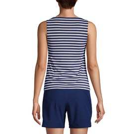 Lands' End Womens Chlorine Resistant High Neck Tankini Top Deep Sea Mixed Diagonal Stripe Long Torso 12