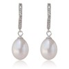Finatso Sterling Silver Hoop Drop Cultured Pearl Earrings (Platinum)