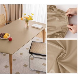 Mateju Tablecloth Washable Rectangular 90 x 140 cm, Outdoor Lotus Effect PVC Garden Tablecloth, Elastic Wipe Clean Elastic Band Tablecloth, Khaki Tablecloth, Scratch-Resistant