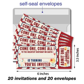 MQCLYSG Carnival Invitations 20 Pack All Circus Carnival Ticket Invitations with Envelopes Invites Cards for Kids Birthday Party