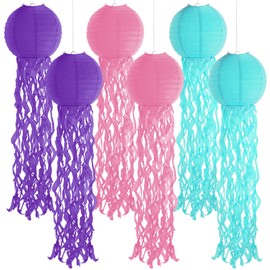 Set of 6 Hanging Jellyfish Paper Lanterns Blue Jellyfish Decor for The Sea Ocean Party, Mermaid Birthday Decoration, Baby Shower, Nautical Events(Multi-Color)