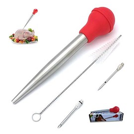 Turkey Baster, Baster Syringe for Cooking, Stainless Steel baster with Cleaning Brush and Marinade Needles, Red