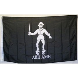 O3 3x5 Jolly Roger Pirate Bartholomew Roberts ABH AMH Black Bart Flag 3'x5' banner Vivid Color and UV Fade Resistant Canvas Header and polyester material