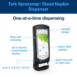Tork Xpressnap® Stand Napkin Dispenser Black N4, Upright Design, Signature Range, 24.5" x 9.25" x 9.25", 6332000