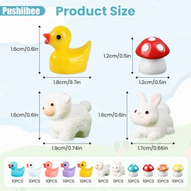 100Pcs Mini Resin Animals, 4 Style Miniature Figurine Animals, Mini Resin Ducks Tiny Ducks Tiny Resin Rabbit Sheep Mini Mushroom Decor for Home Landscape Party Dollhouse Ornament