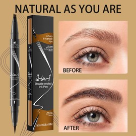 Eyebrow Pencil Dark Brown, Eyebrow Pen Smudgeproof, Precise Eye Brow Pen With Micro-4 Fork Tip, Brow Pencil Long Lasting, Eye Brow Pencil