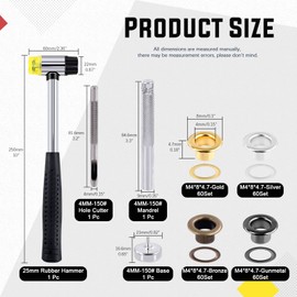 Hilitchi 484Pcs 3/20 Inch - 4mm 4 Colors Thicken Grommet Eyelets Metal Eyelets with Washers and Install Setting Tools Assortment Kit, Hole Self Backing Eyelet for Bead Cores, Clothes, Leather, Canvas