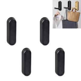 4 Pcs Folding Wall Mount Hooks for Bathroom: Retractable Folding Invisible Hooks - Easy to Install for Hanging Towers, Coats, Hats, Hangers, Backpacks, Towers, Keys (Black)