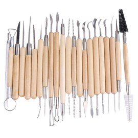 30 Pcs Clay Sculpting Wax Carving Pottery Tool Set Sculpting Tools with Carrying Rolling Cloth Bag Wooden Handle and Metal Embossing Pattern Clay Doll Sculpting Modeling Smoothing